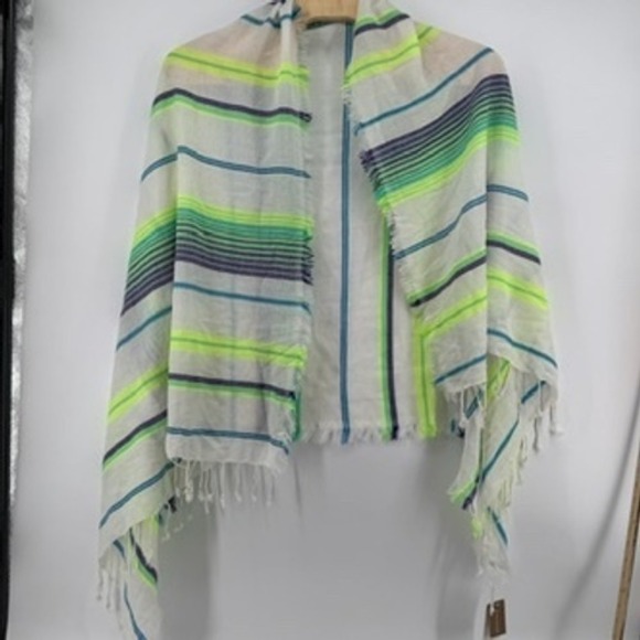 Francesca's Beach Wrap Striped Scarf Coverup Lightweight Neon Green Blue Boho - Picture 1 of 7